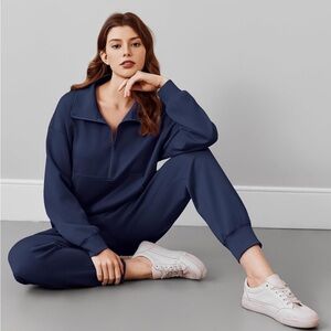 Ladies Navy Blue Loungewear Set- Joggers & 1/4 Zip Sweatshirt, Medium
